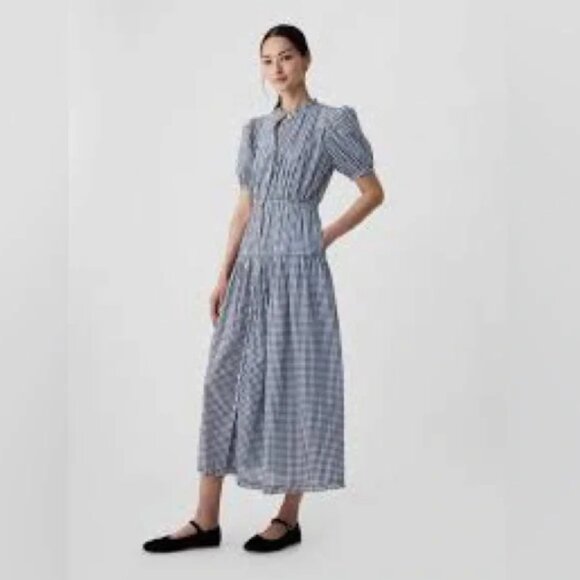 GAP x Doen Women's Blue Checkered Midi Dress M, like new - Picture 3 of 8